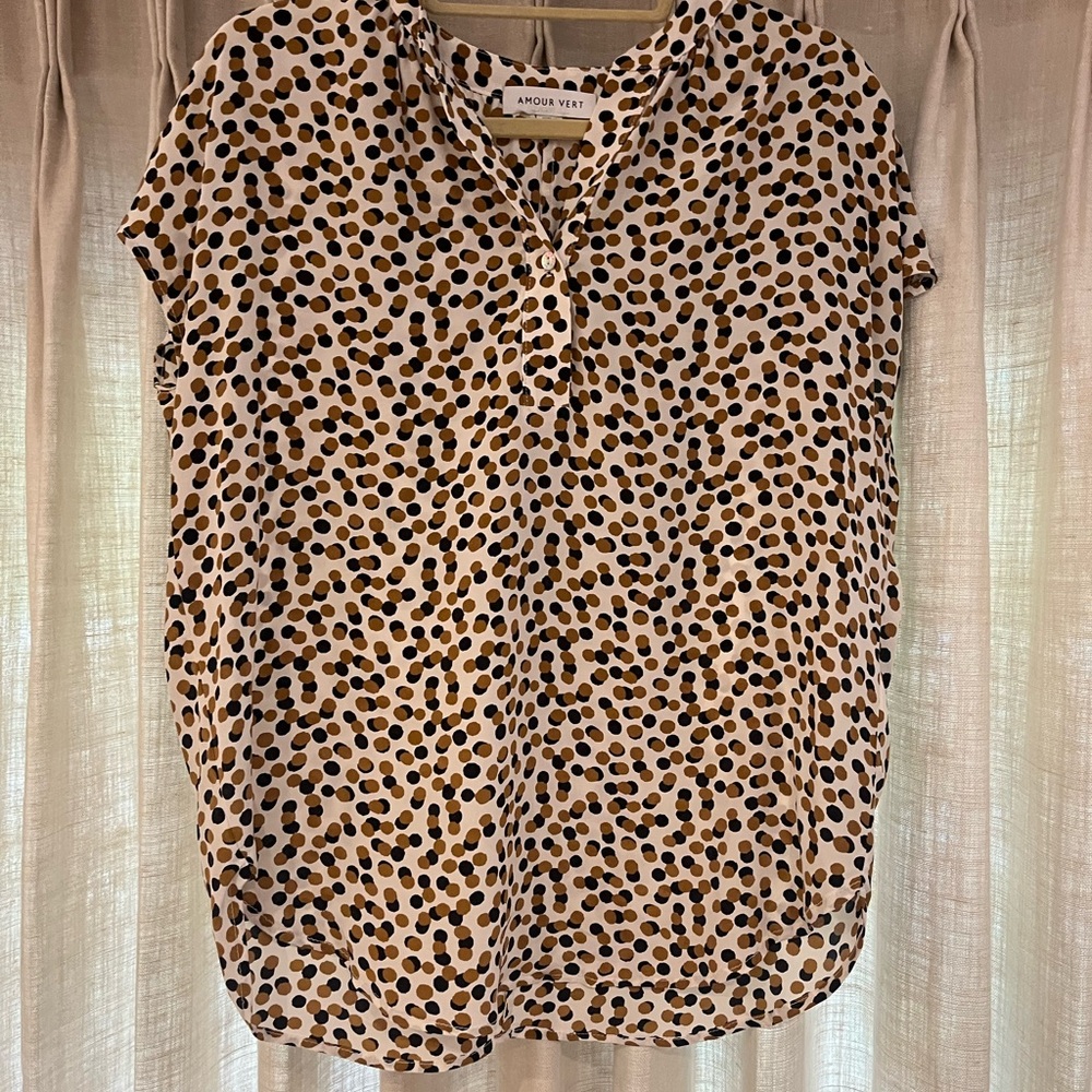 Amour Vert Black and Brown Polka Dot Blouse